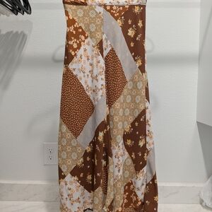 Altar'd State Brown and Cream Patchwork Maxi Skirt